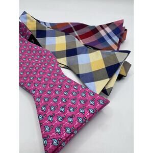Tommy Hilfiger Bow Tie Lot 3 Silk Cotton Plaid Flamingo Preppy